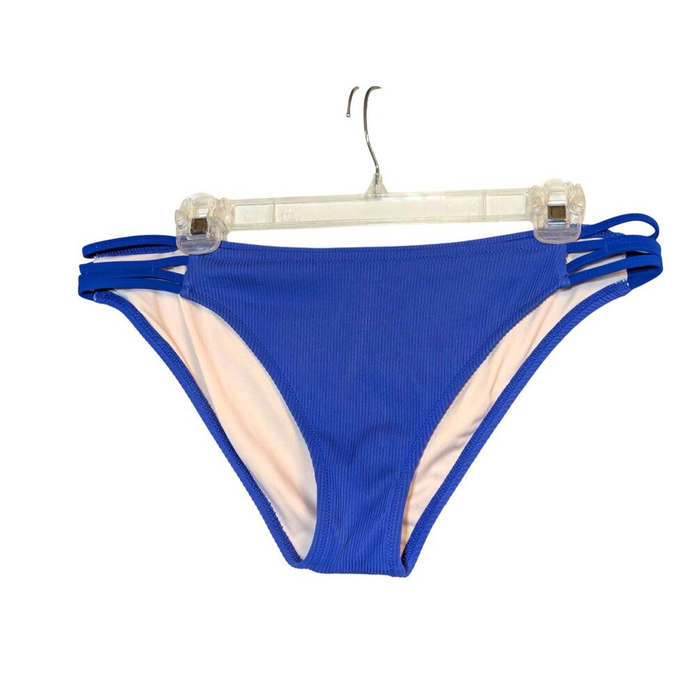 Shade & Shore Blue Bikini Bottoms Medium Ribbed Strappy Swimwear